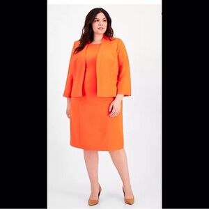 Le Suit Orange Pencil Skirt Knee-Length Work NWT size